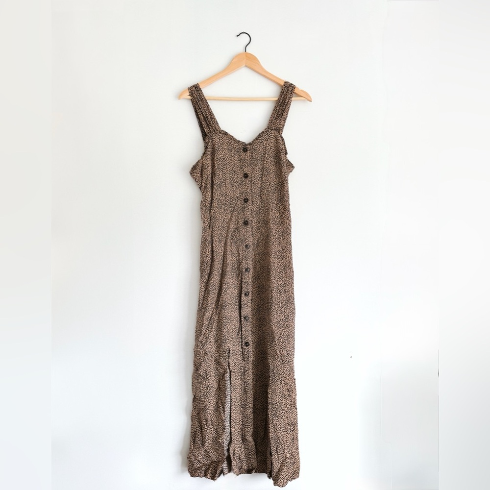 Dex Brown Leopard Dotted Sleeveless Button Down Maxi Sundress - Size Small - Picture 2 of 6